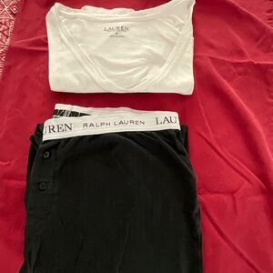 Ralph Lauren White Tee and Black Pajama Pants in Very Good Condition.